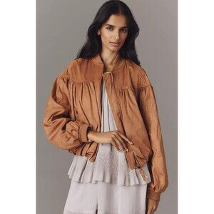 ANTHROPOLOGIE Women's Faux-Suede Bubble Bomber Jacket Size XL In Camel